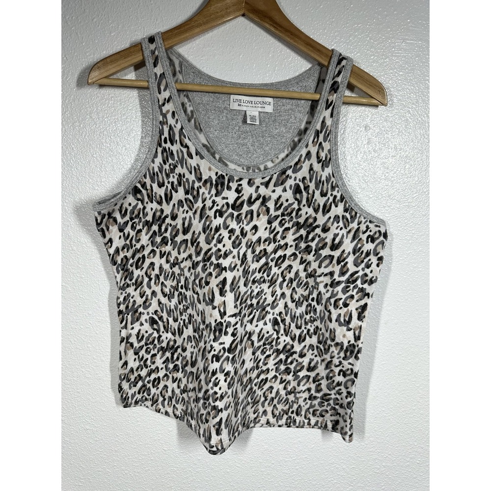 Karen Neuburger Live Love Lounge‎ Shirt Womens XL Gray Leopard Print Lounge Tank